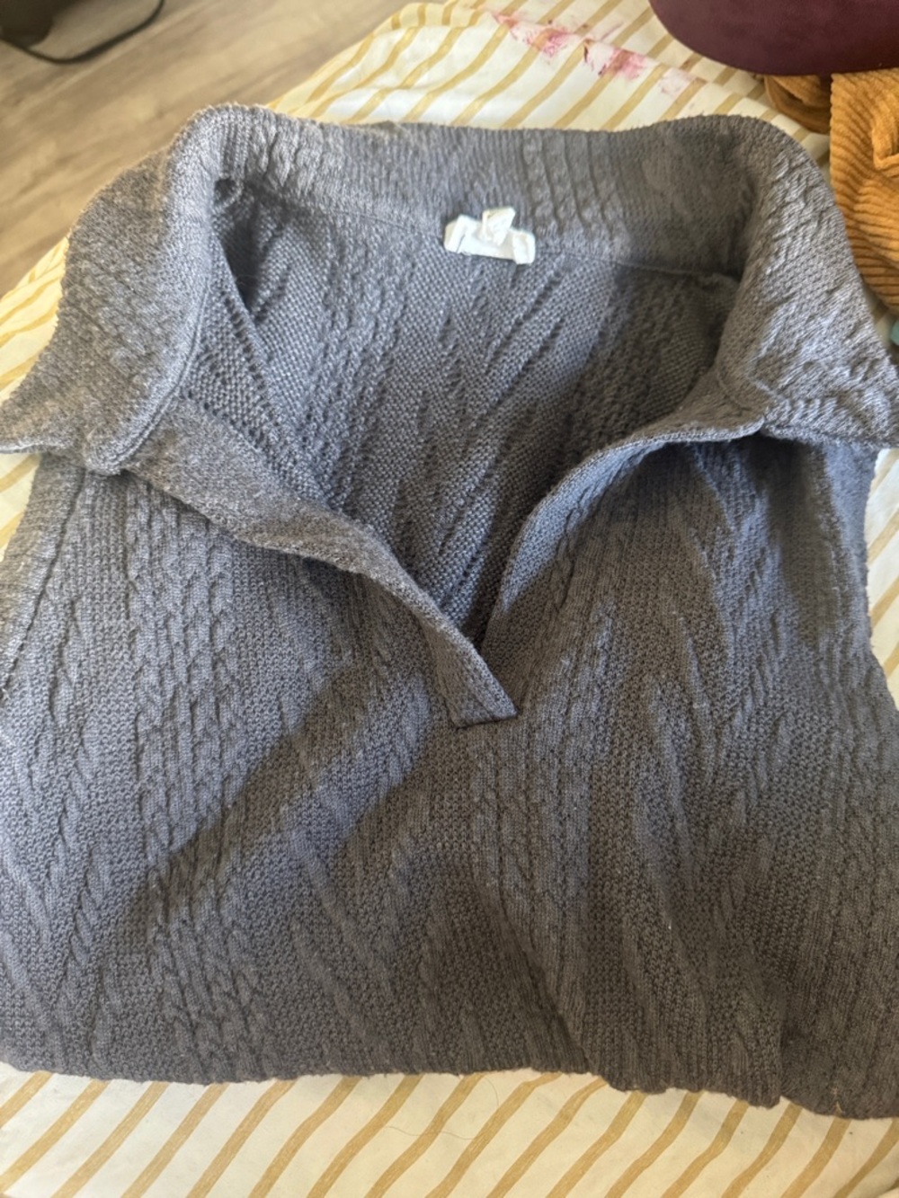 Le Lis Gray Knit Bodysuit Polo Top